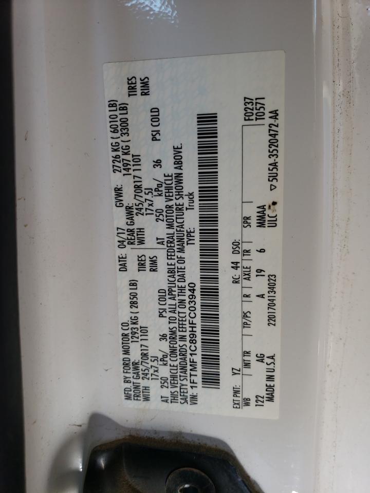 2017 Ford F150 VIN: 1FTMF1C89HFC03940 Lot: 84612225