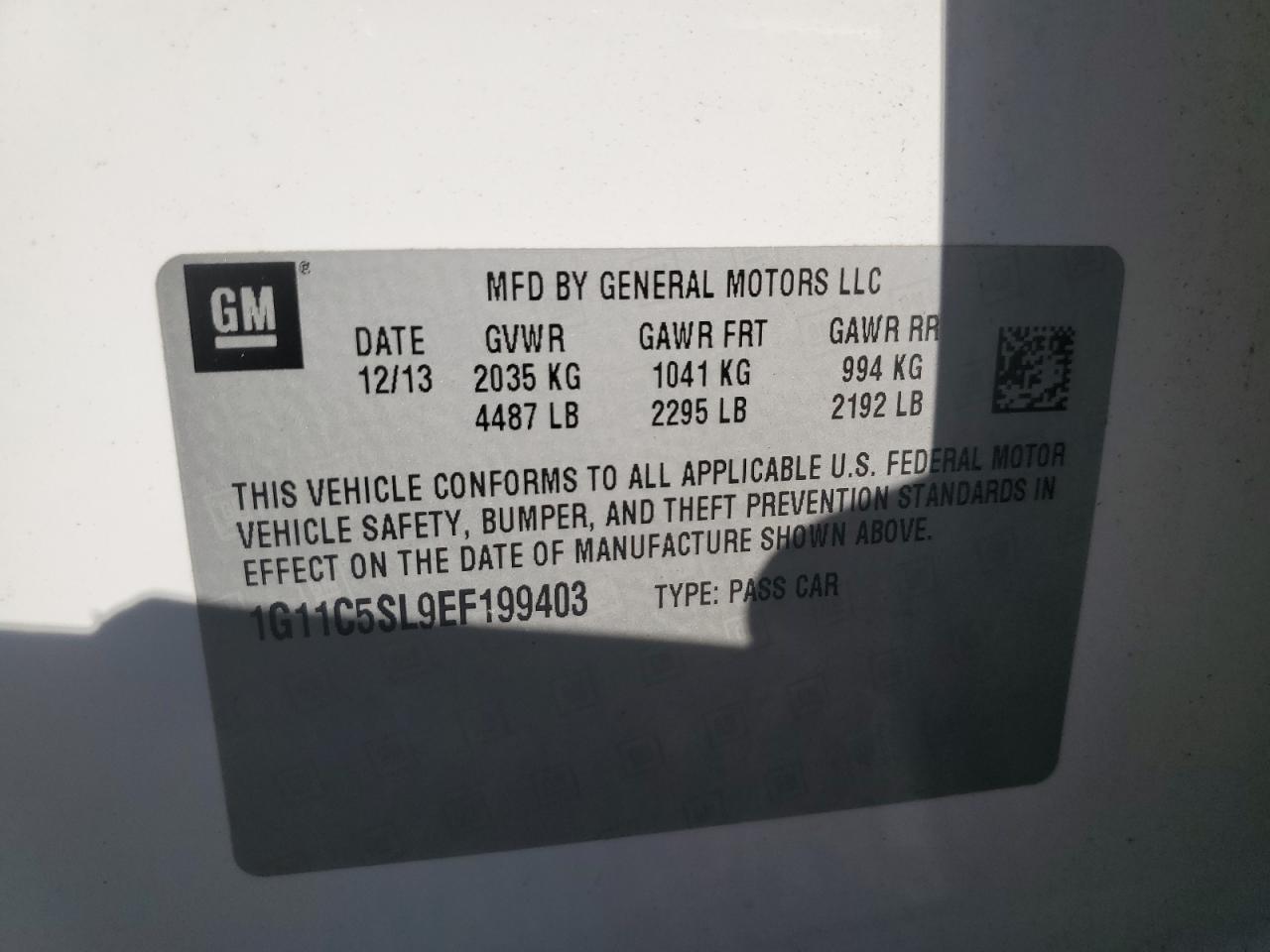 2014 Chevrolet Malibu 1Lt VIN: 1G11C5SL9EF199403 Lot: 86175945