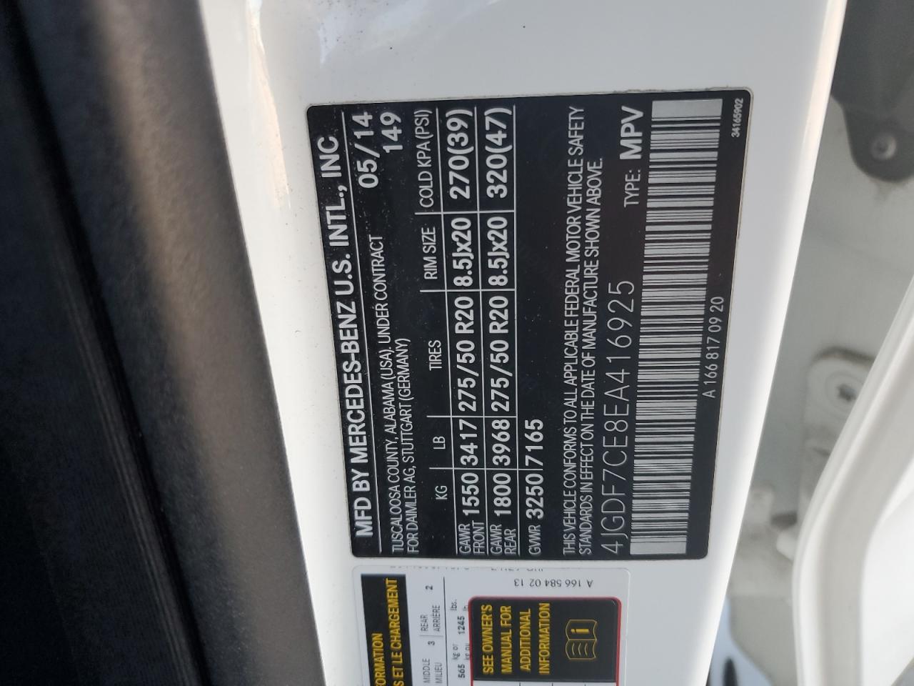 2014 Mercedes-Benz Gl 450 4Matic VIN: 4JGDF7CE8EA416925 Lot: 90714965