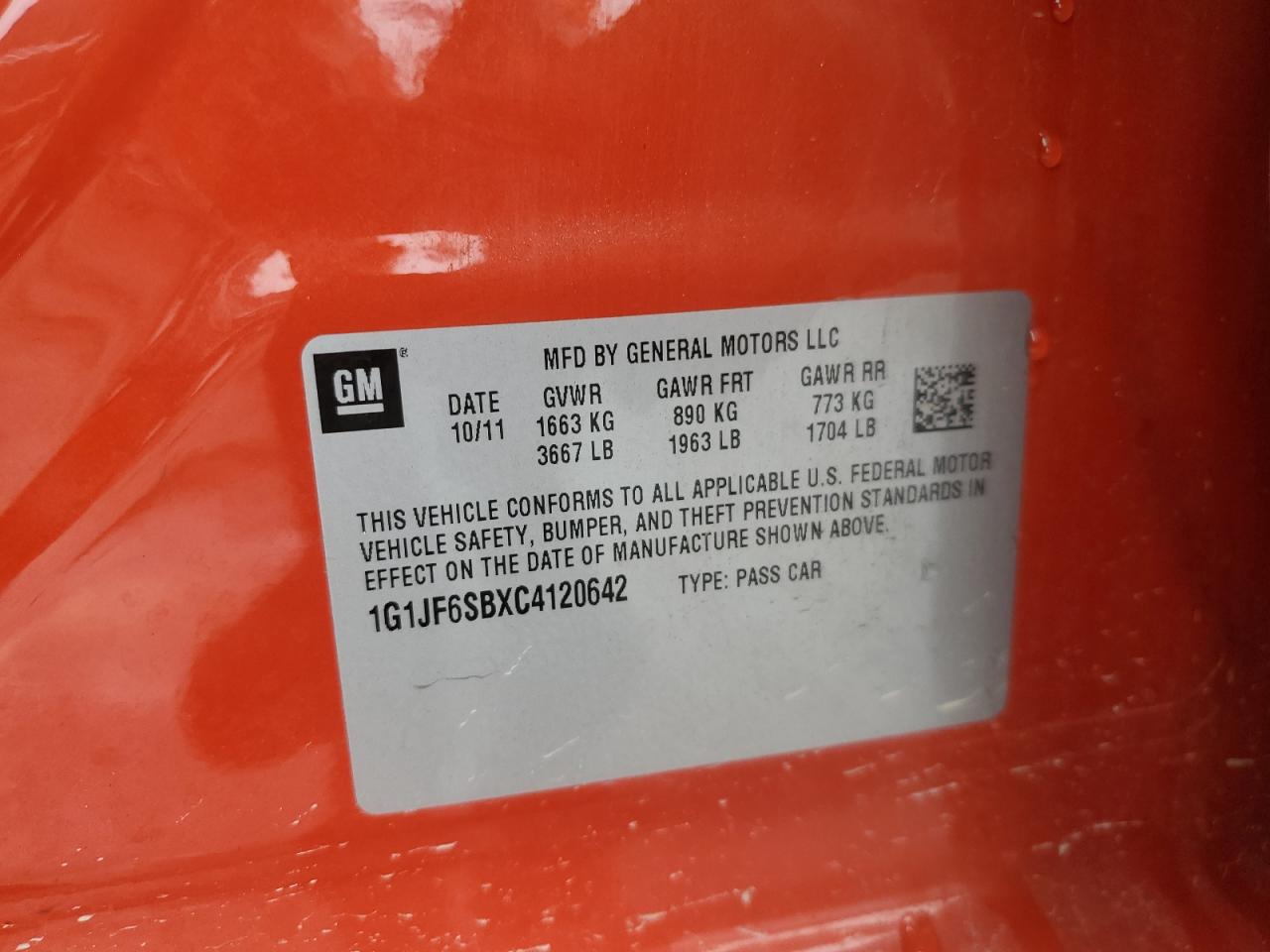 2012 Chevrolet Sonic Ltz VIN: 1G1JF6SBXC4120642 Lot: 85113905