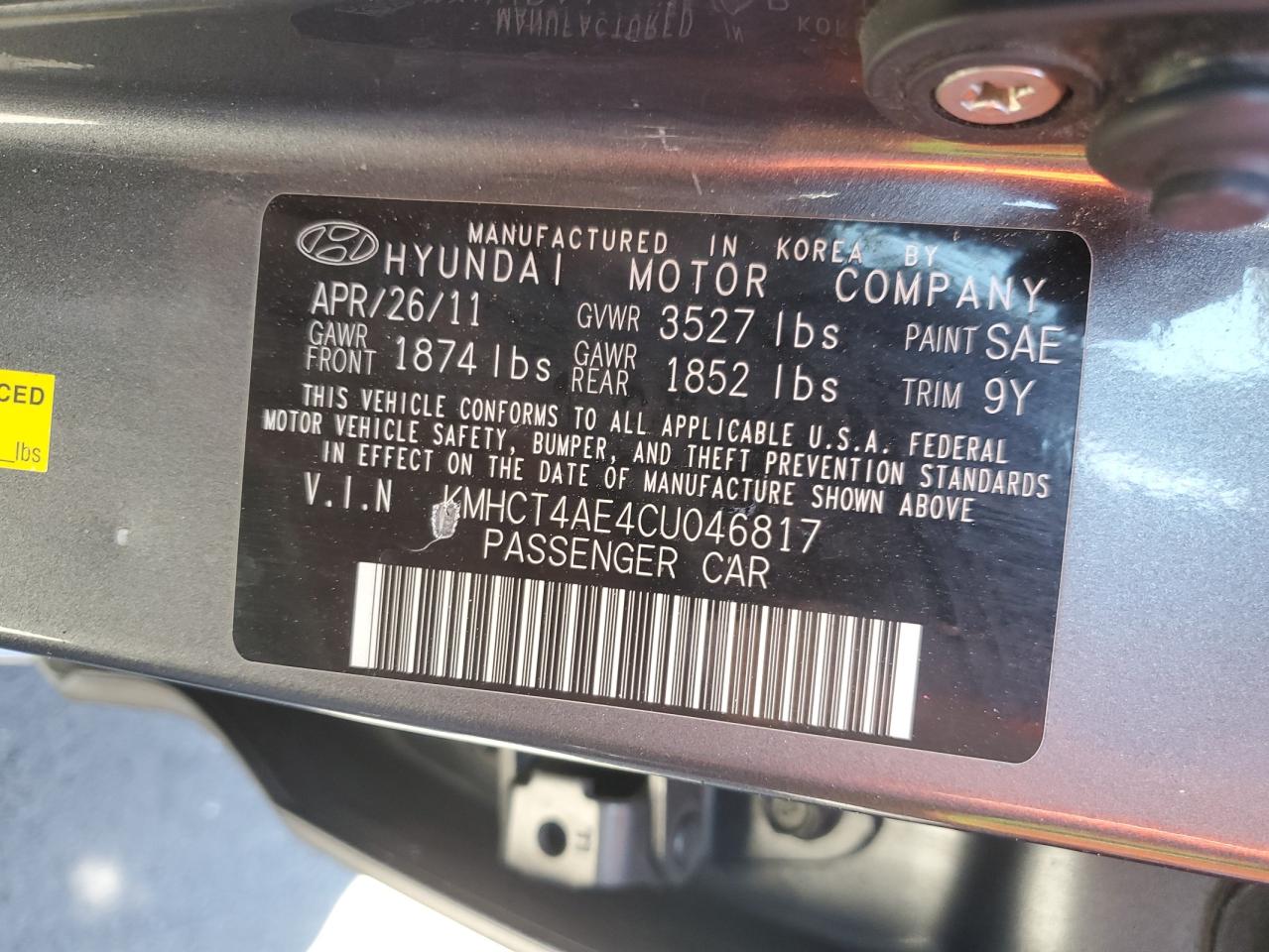 2012 Hyundai Accent Gls VIN: KMHCT4AE4CU046817 Lot: 81956565