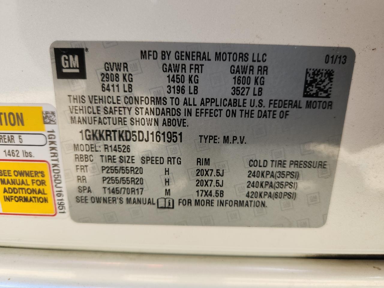 2013 GMC Acadia Denali VIN: 1GKKRTKD5DJ161951 Lot: 87054215