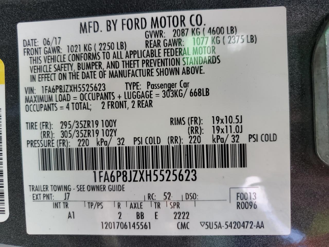 2017 Ford Mustang Shelby Gt350 VIN: 1FA6P8JZXH5525623 Lot: 82220855