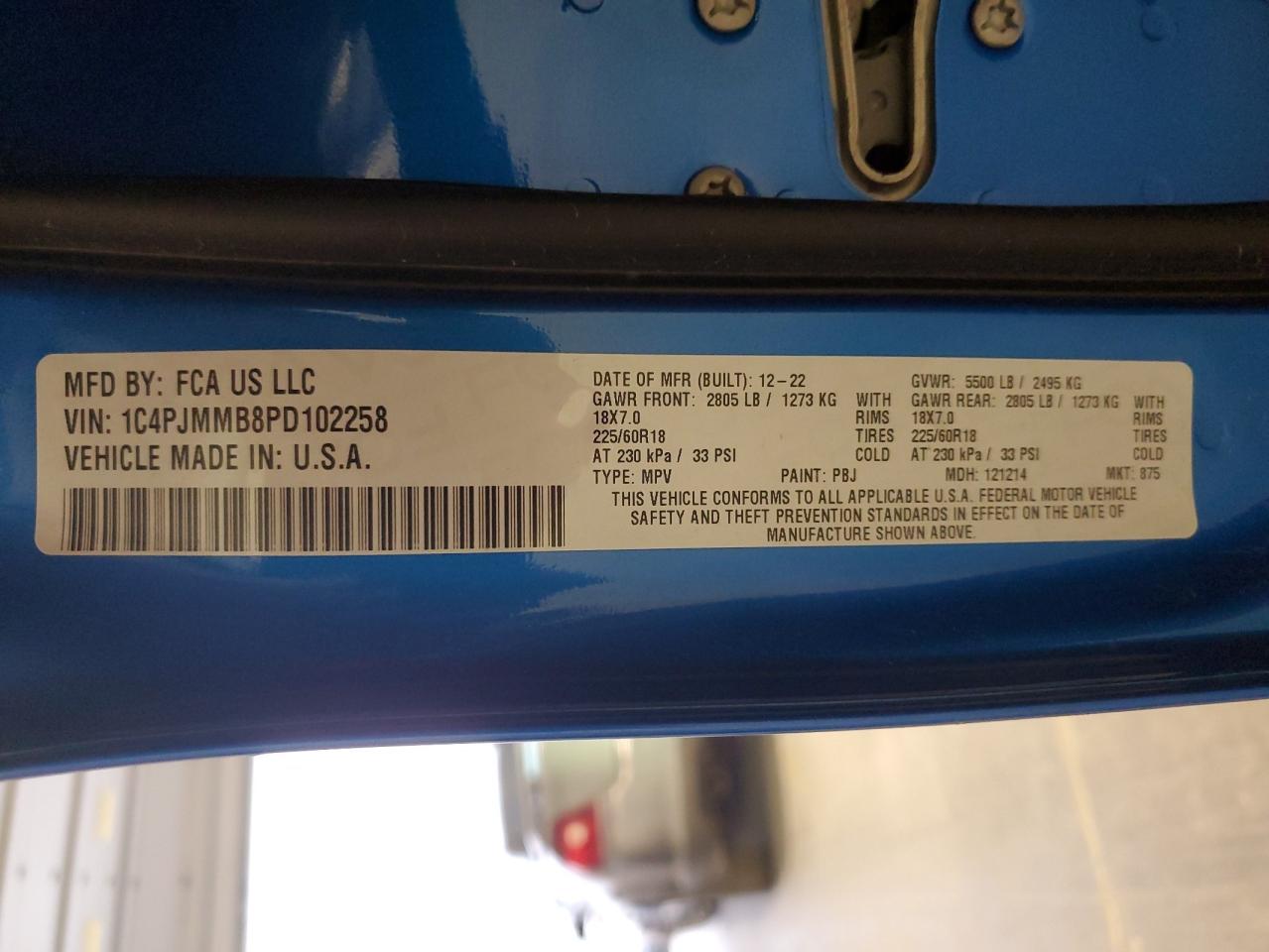 2023 Jeep Cherokee Altitude Lux VIN: 1C4PJMMB8PD102258 Lot: 86859375