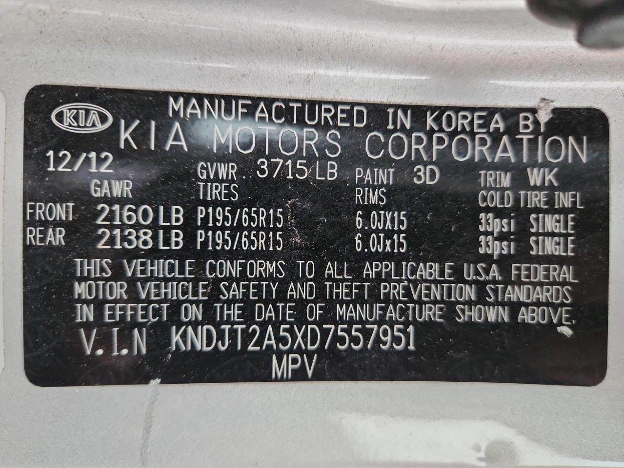 2013 Kia Soul VIN: KNDJT2A5XD7557951 Lot: 85202195