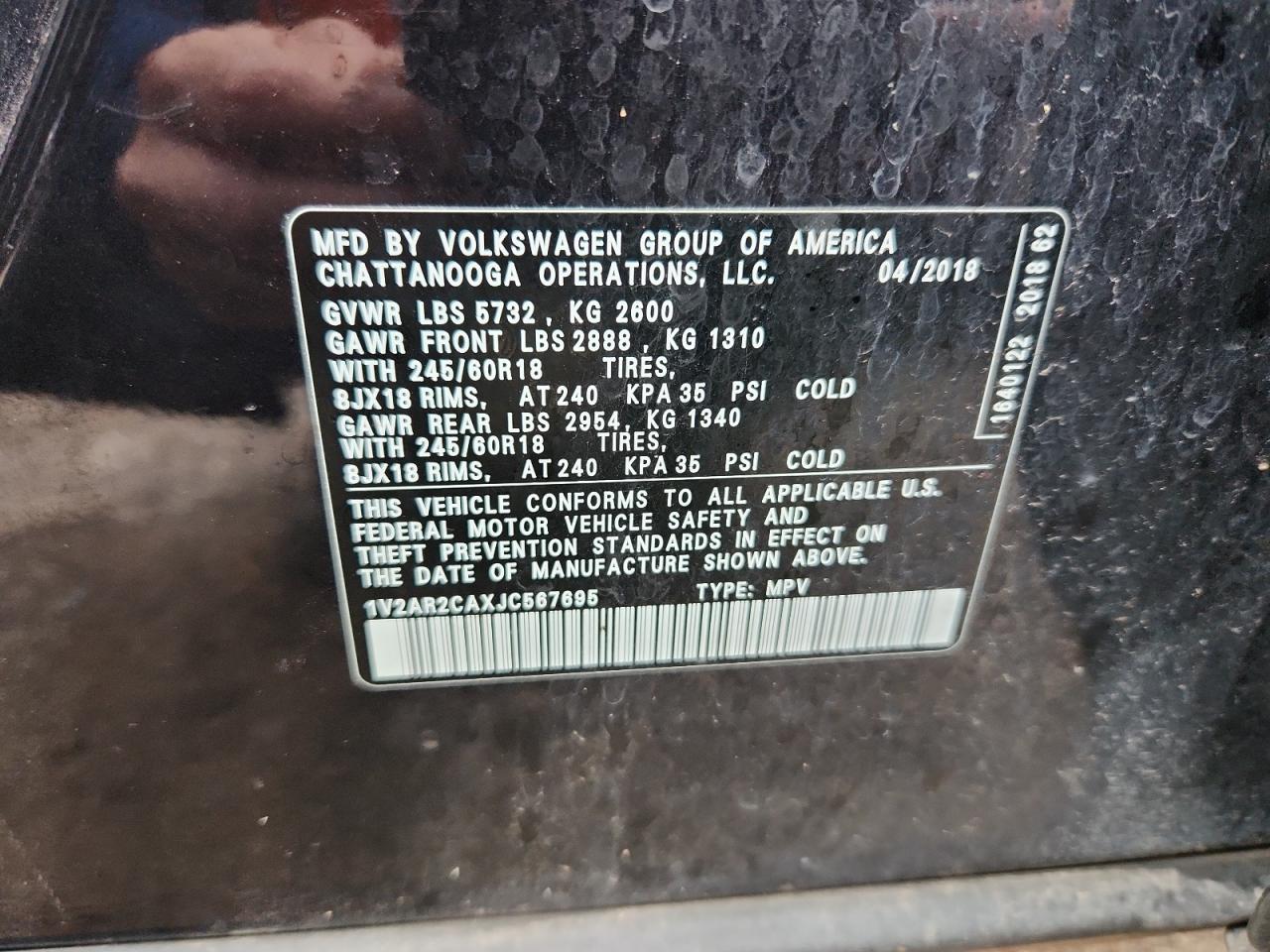 2018 Volkswagen Atlas S VIN: 1V2AR2CAXJC567695 Lot: 85922865