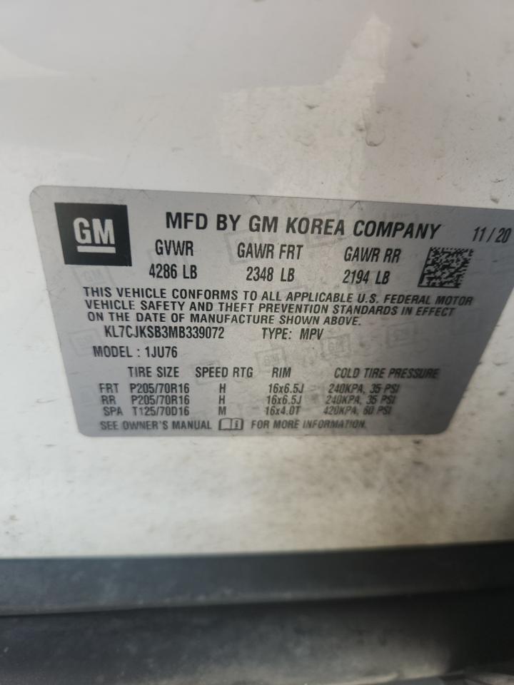 2021 Chevrolet Trax Ls VIN: KL7CJKSB3MB339072 Lot: 86245765