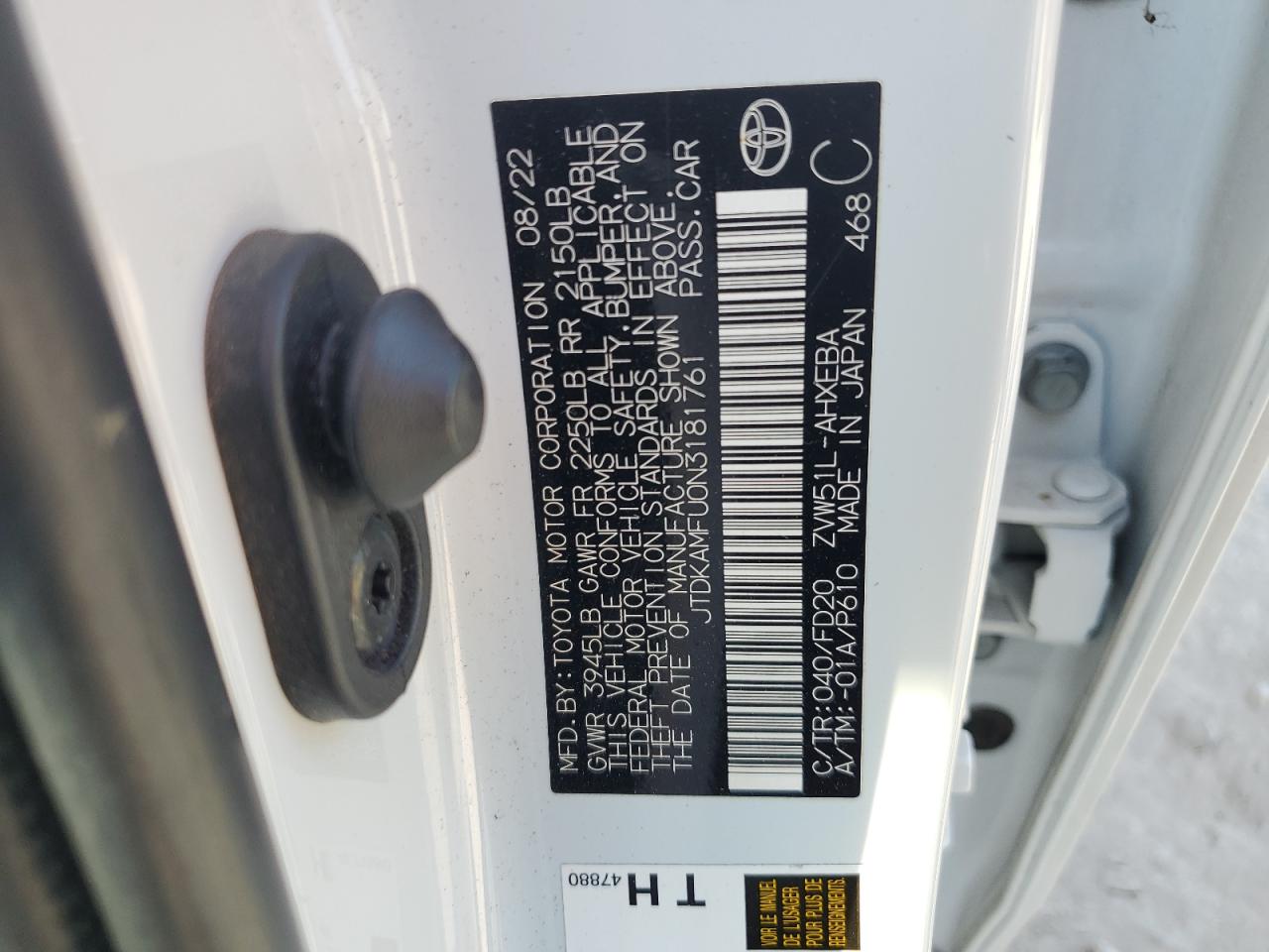 2022 Toyota Prius Night Shade VIN: JTDKAMFU0N3181761 Lot: 84227855