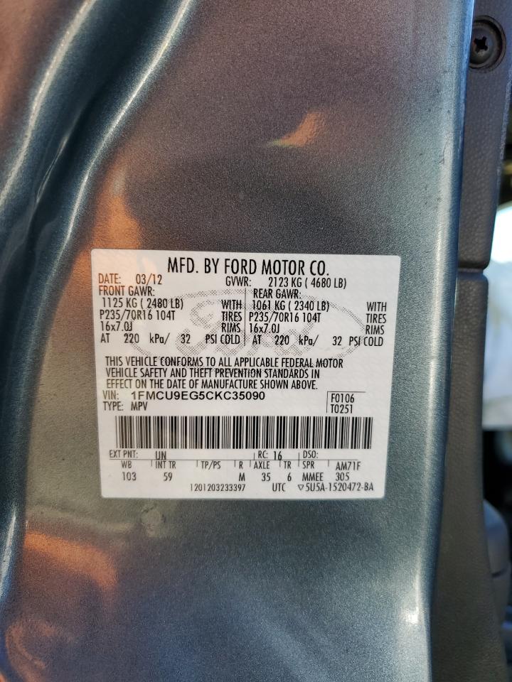 2012 Ford Escape Limited VIN: 1FMCU9EG5CKC35090 Lot: 85836395