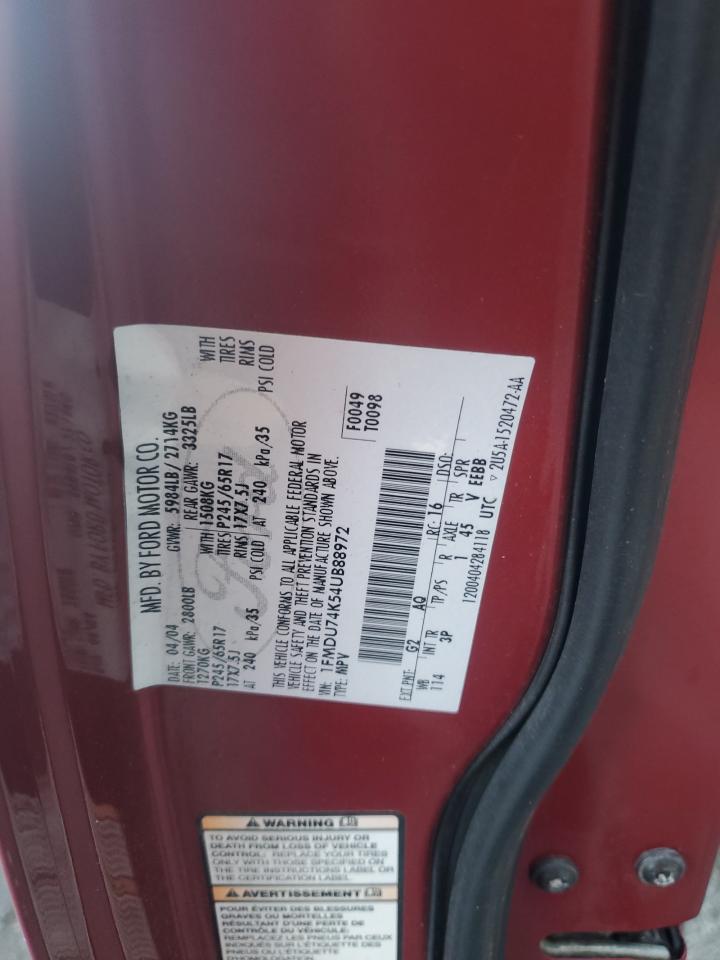 2004 Ford Explorer Eddie Bauer VIN: 1FMDU74K54UB88972 Lot: 86513865