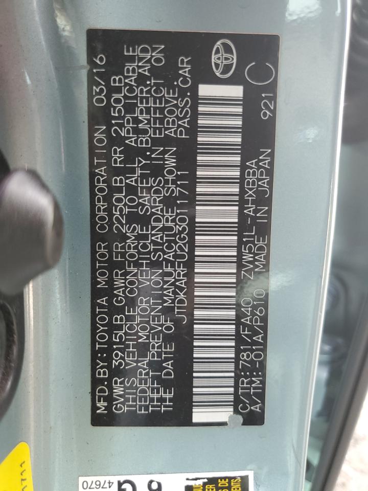 2016 Toyota Prius VIN: JTDKARFU2G3011711 Lot: 82355385