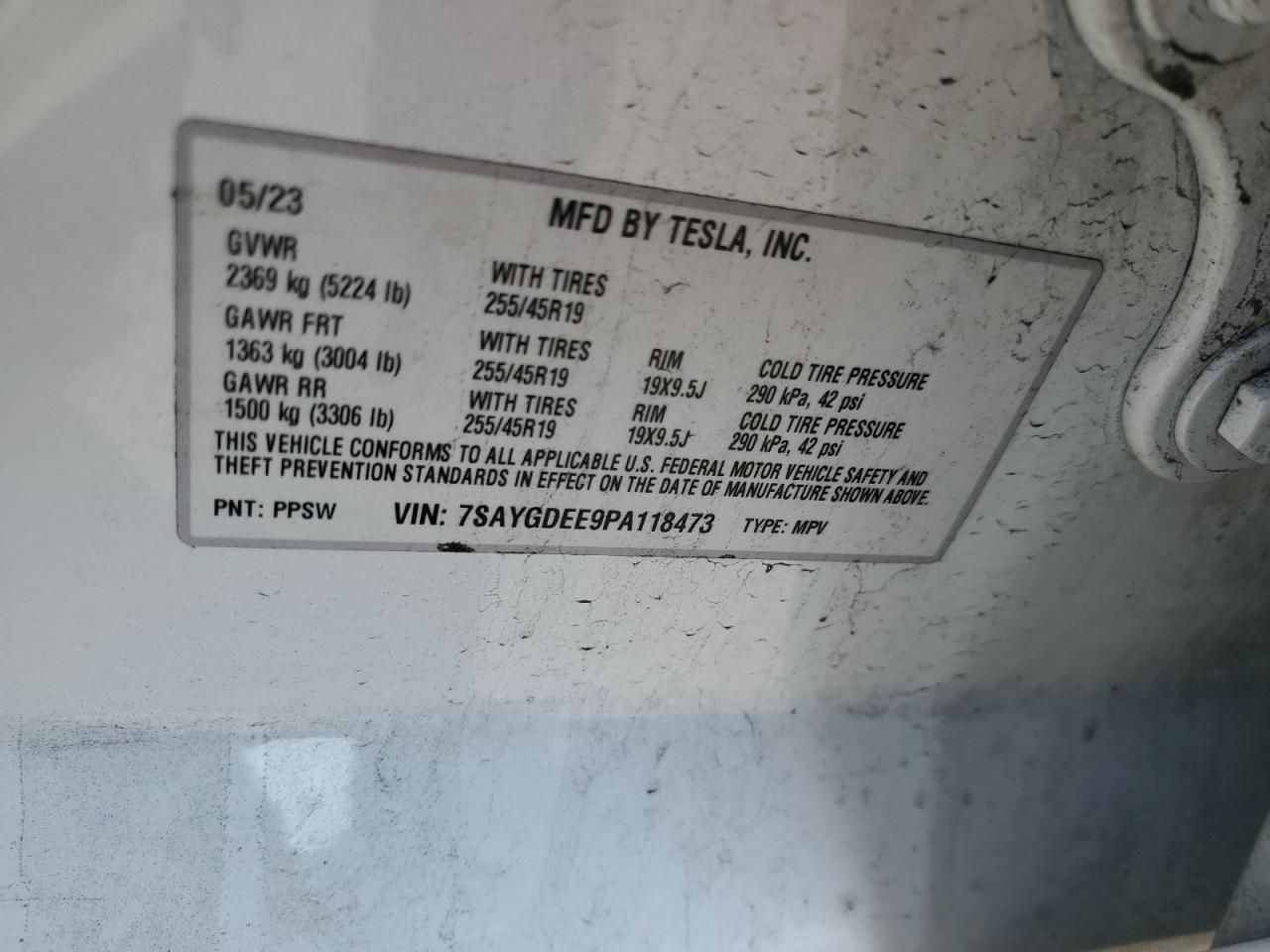 2023 Tesla Model Y VIN: 7SAYGDEE9PA118473 Lot: 89553285