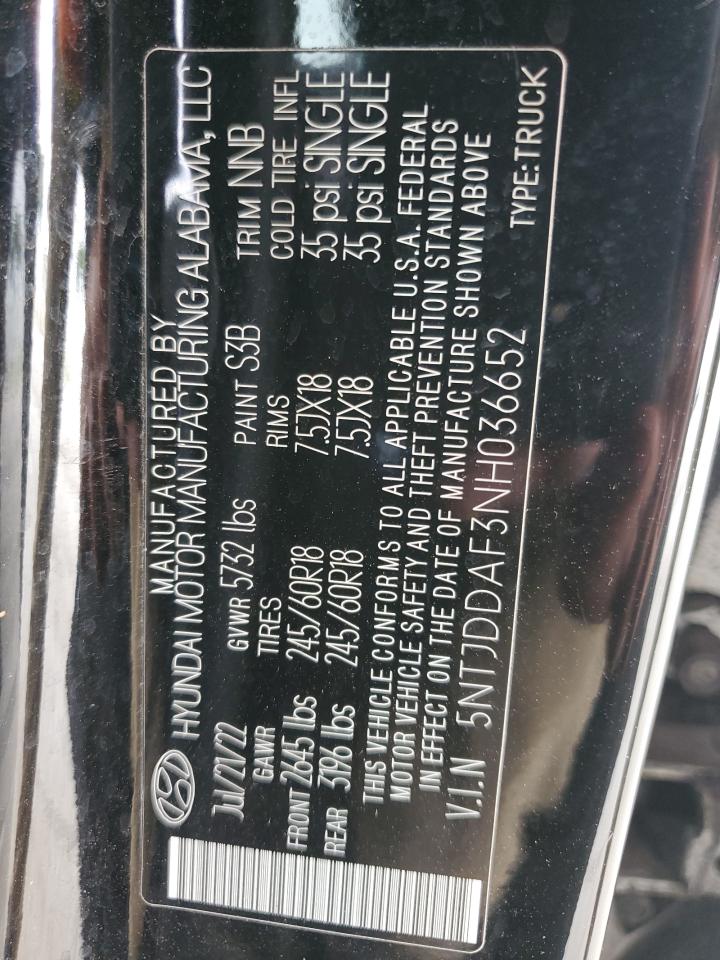 2022 Hyundai Santa Cruz Sel Premium VIN: 5NTJDDAF3NH036652 Lot: 86073735