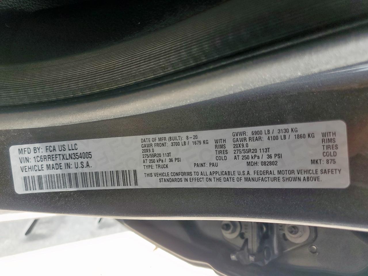 2020 Ram 1500 Big Horn/Lone Star VIN: 1C6RREFTXLN354005 Lot: 90467655