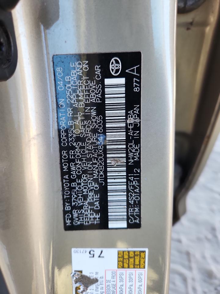 2008 Toyota Prius VIN: JTDKB20UX83416035 Lot: 86598905