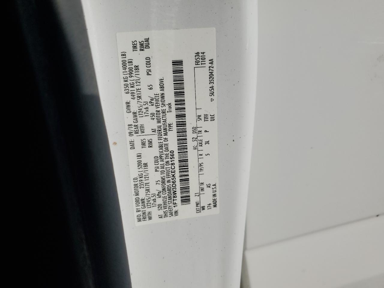 2019 Ford F350 Super Duty VIN: 1FT8W3D65KEC81560 Lot: 86606935