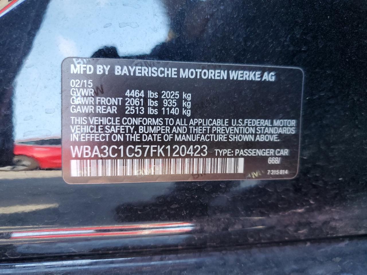 2015 BMW 328 I Sulev VIN: WBA3C1C57FK120423 Lot: 82282385