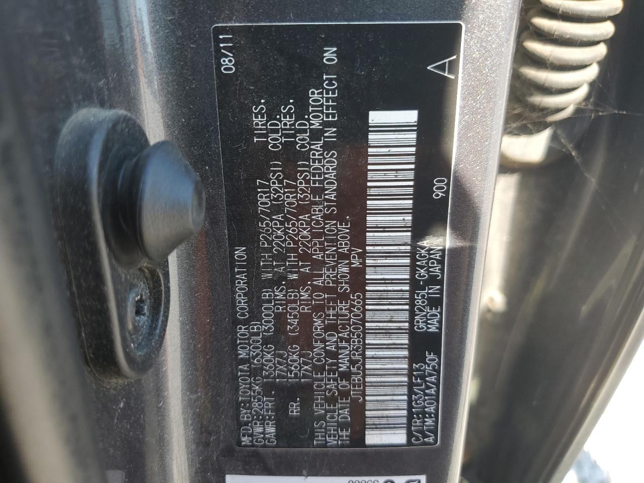 2011 Toyota 4Runner Sr5 VIN: JTEBU5JR3B5070665 Lot: 85317895