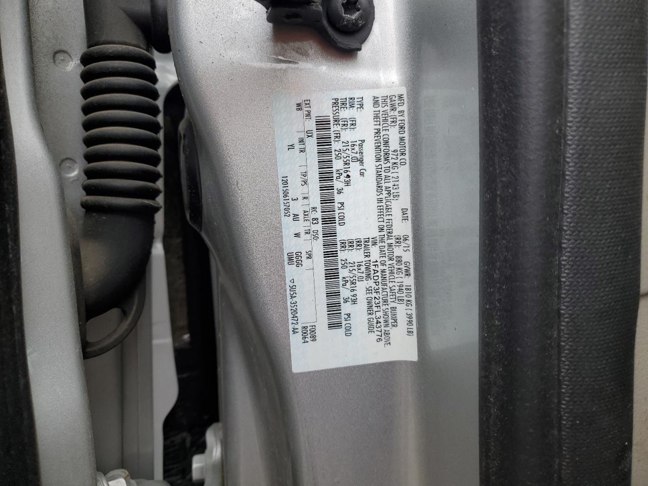 2015 Ford Focus Se VIN: 1FADP3F23FL343776 Lot: 90614105