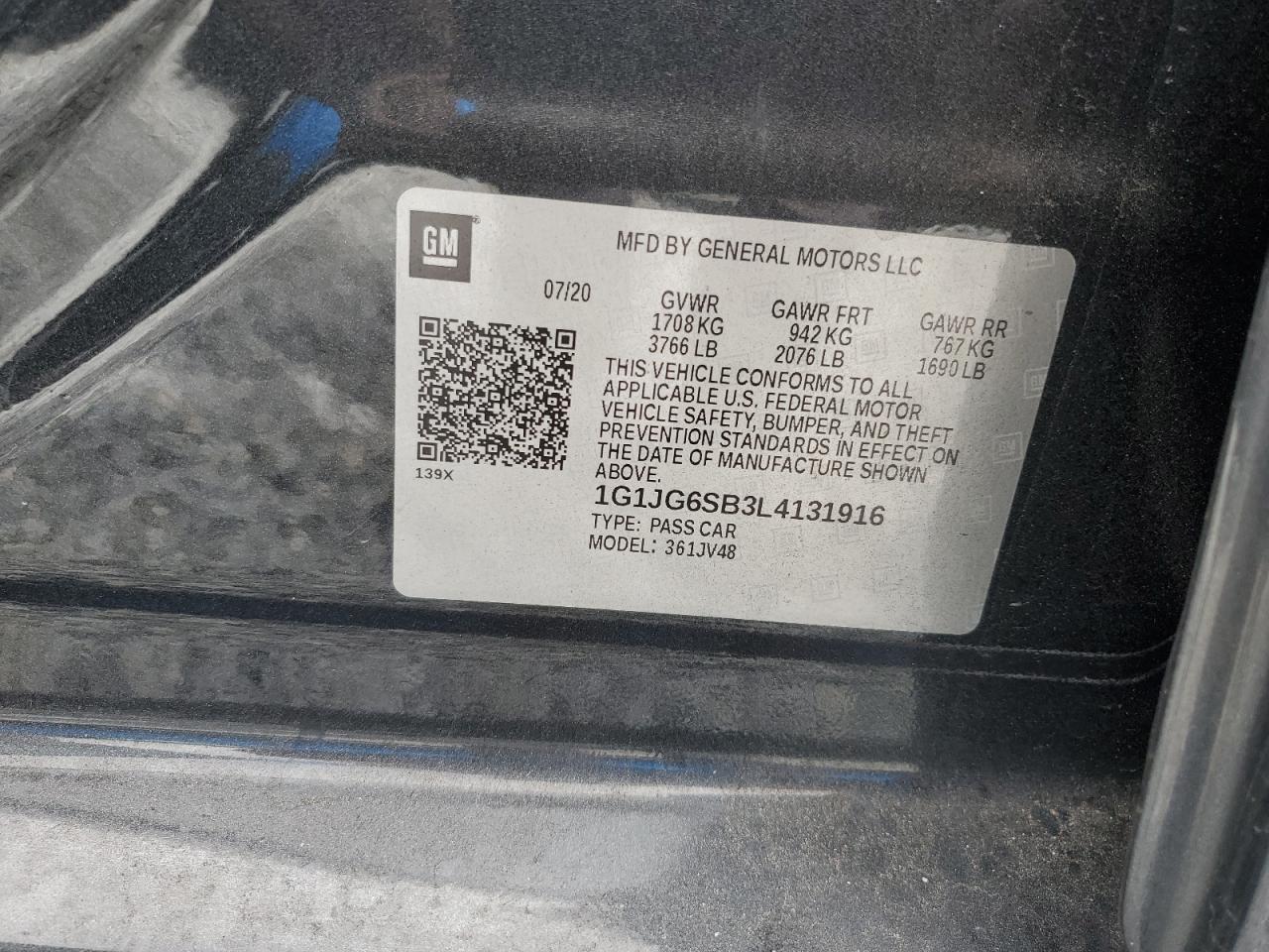 2020 Chevrolet Sonic VIN: 1G1JG6SB3L4131916 Lot: 86132155