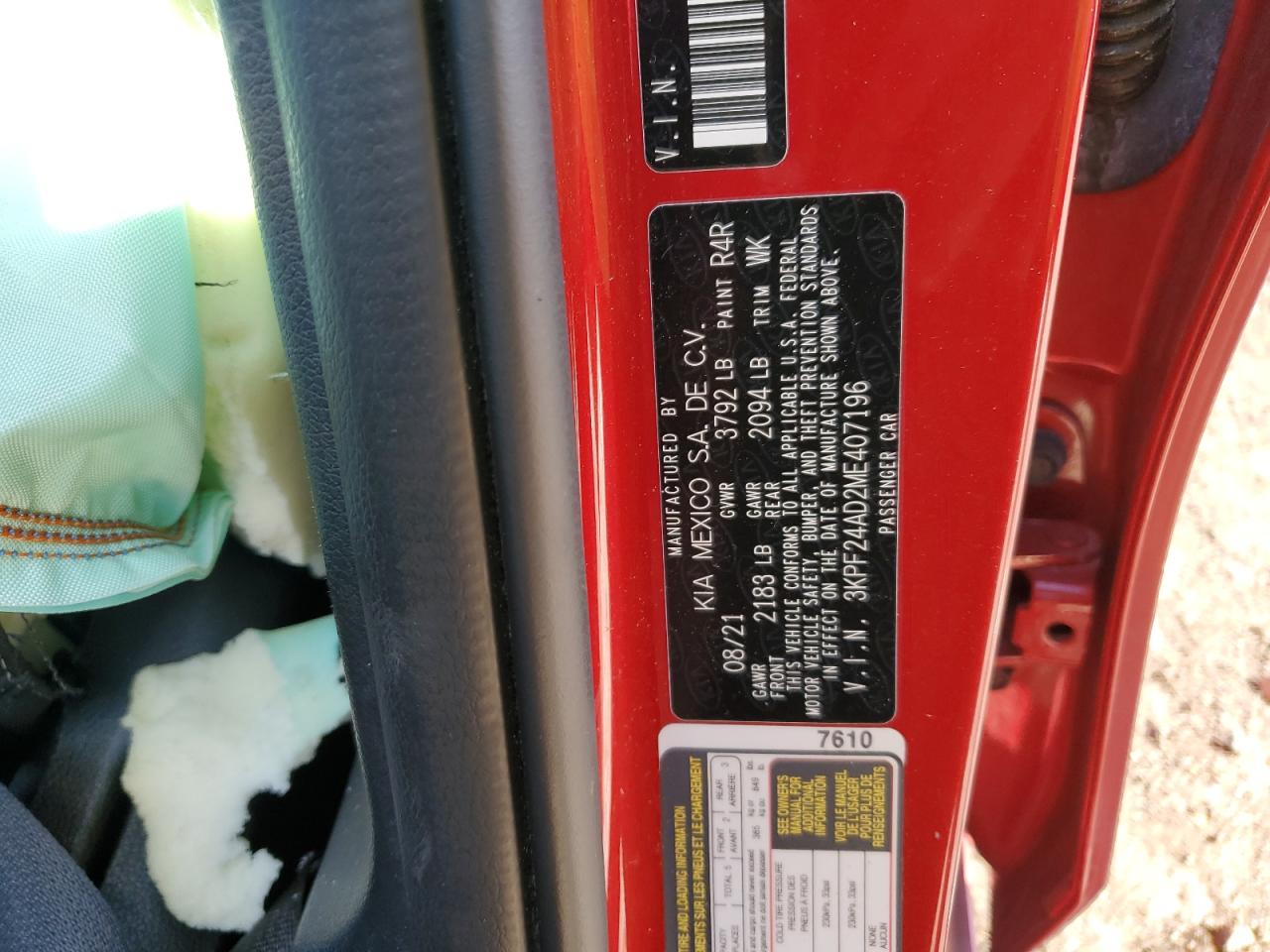 2021 Kia Forte Fe VIN: 3KPF24AD2ME407196 Lot: 86685465