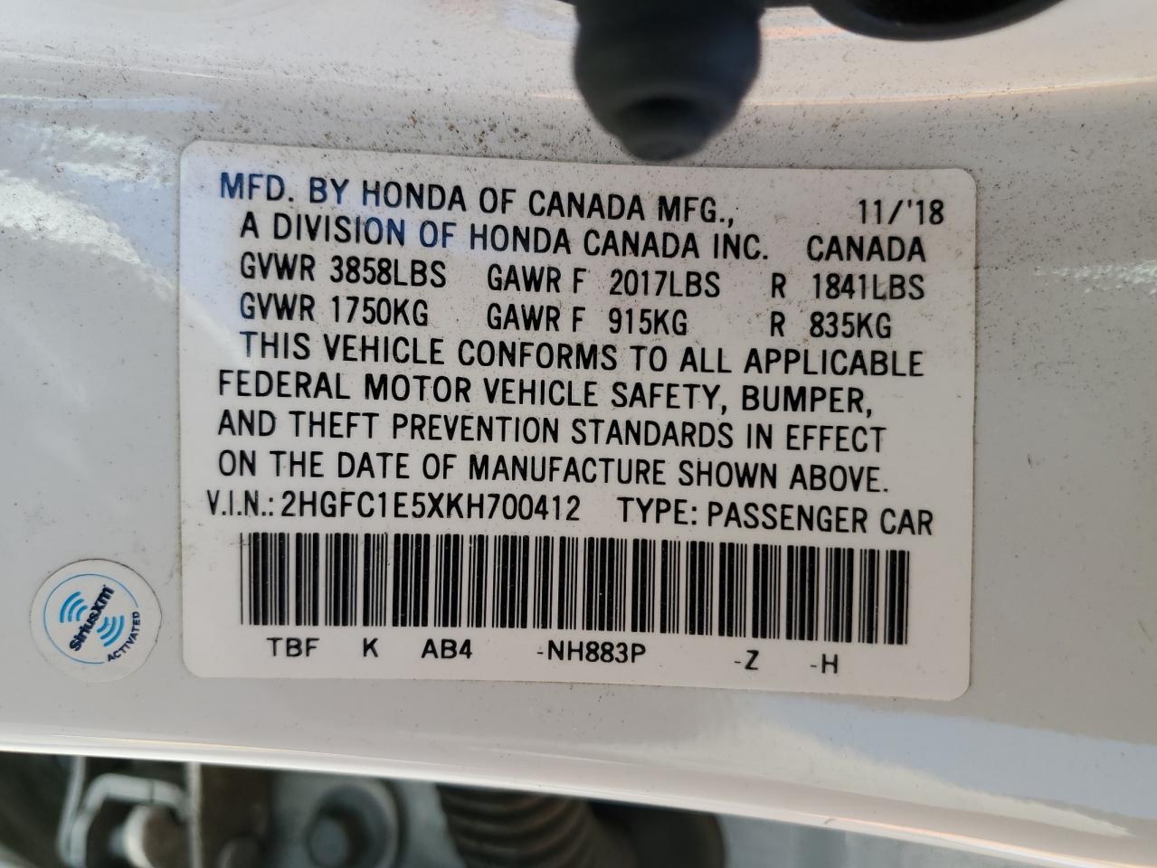 2019 Honda Civic Si VIN: 2HGFC1E5XKH700412 Lot: 81929595