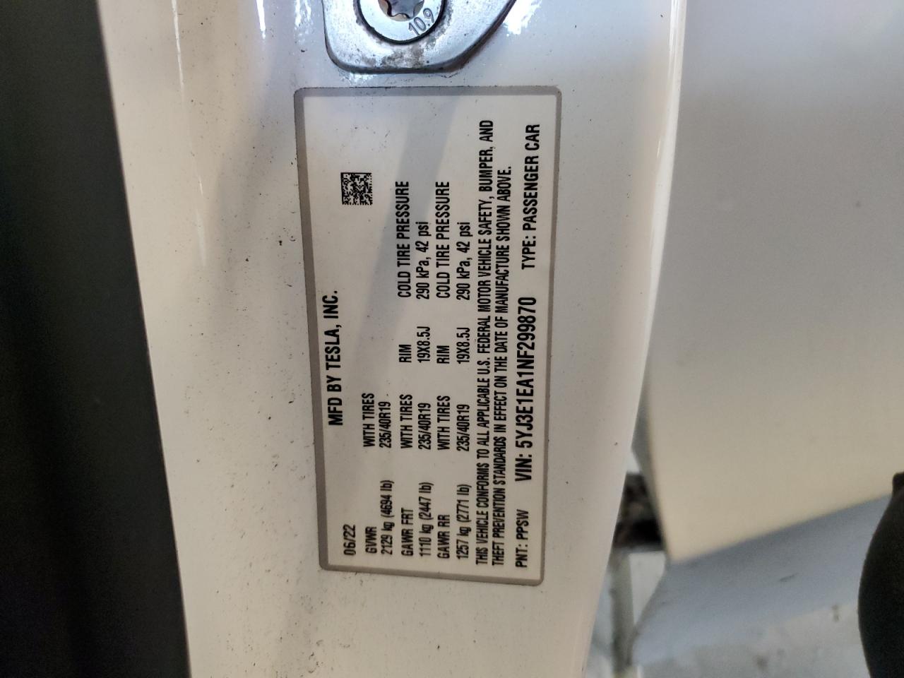 2022 Tesla Model 3 VIN: 5YJ3E1EA1NF299870 Lot: 80523225