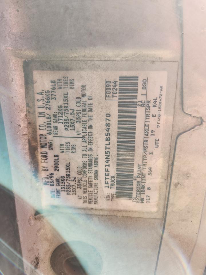 1996 Ford F150 VIN: 1FTEF14N5TLB54870 Lot: 89884975