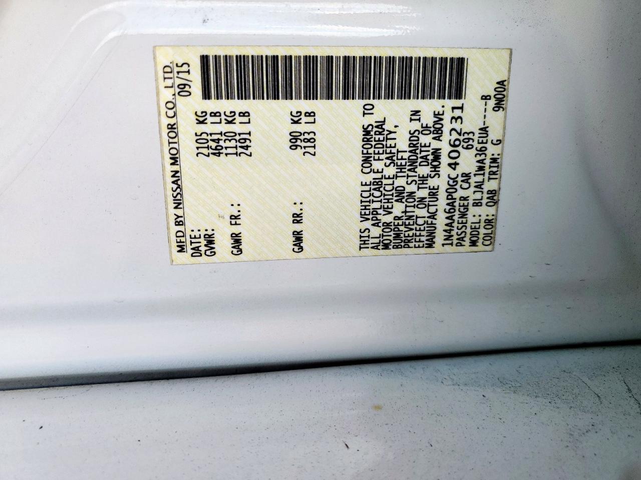 2016 Nissan Maxima 3.5S VIN: 1N4AA6AP0GC406231 Lot: 86233725