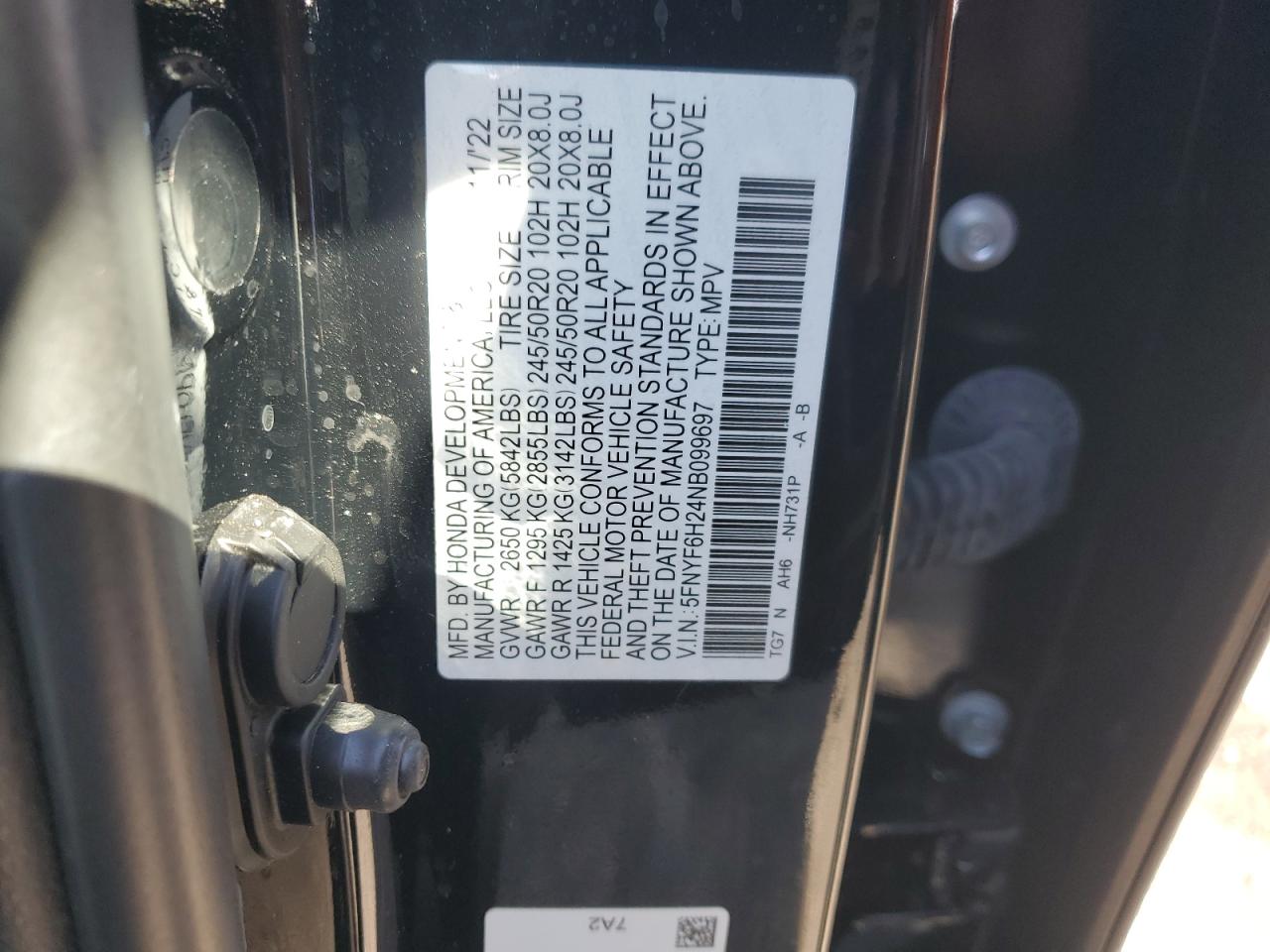 2022 Honda Pilot Se VIN: 5FNYF6H24NB099697 Lot: 85575225