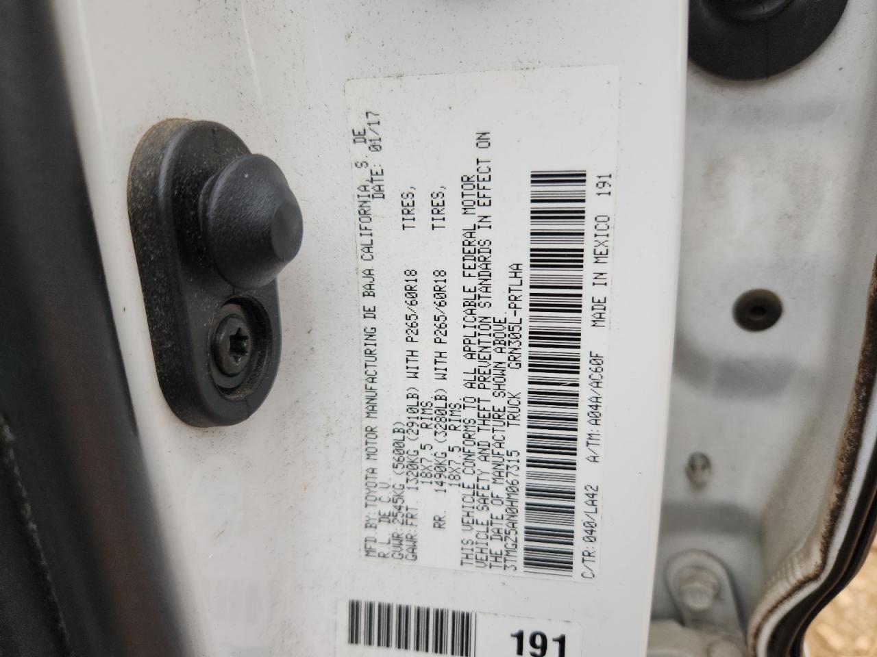 2017 Toyota Tacoma Double Cab VIN: 3TMGZ5AN0HM067315 Lot: 85766415