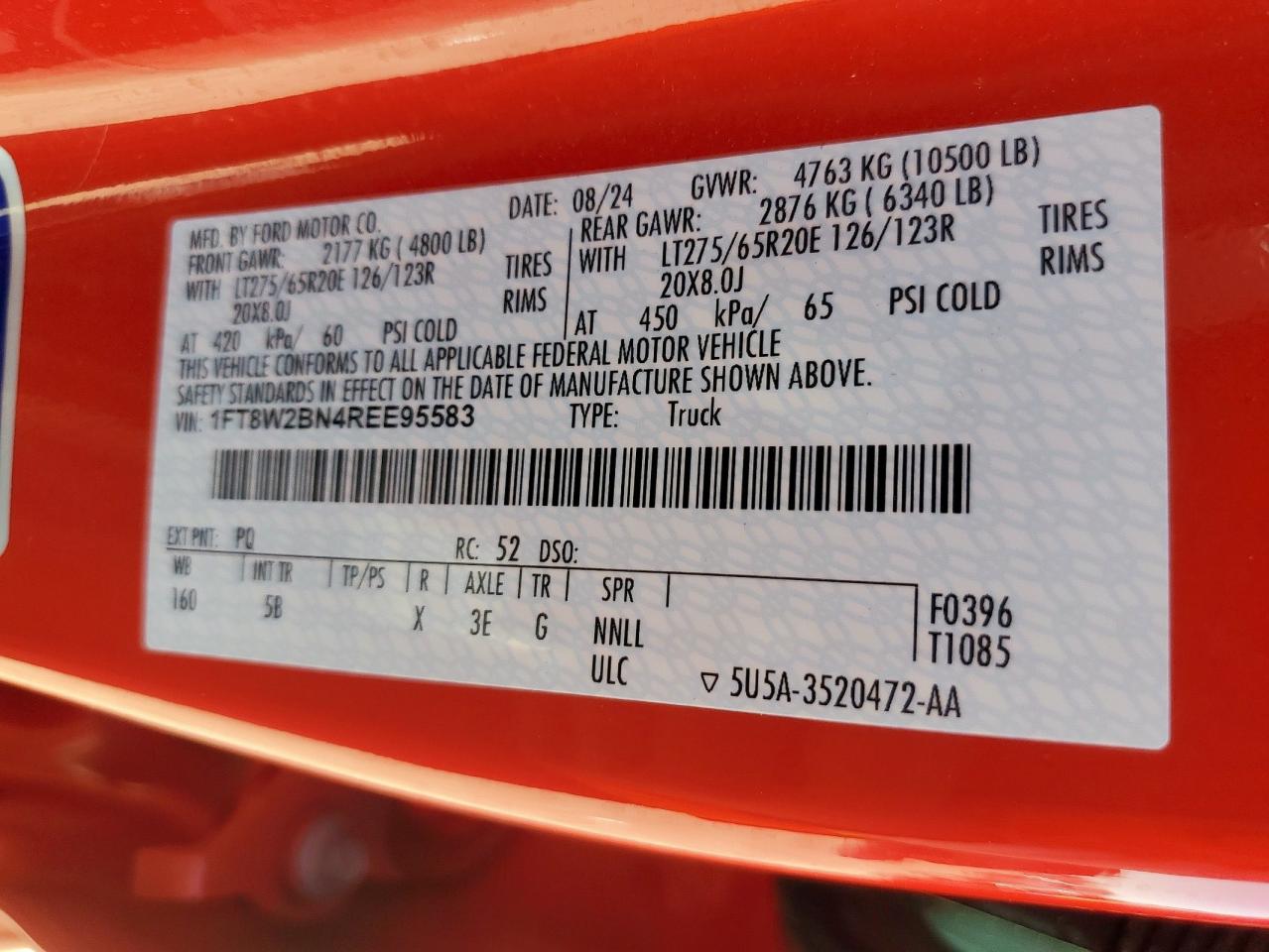 2024 Ford F250 Super Duty VIN: 1FT8W2BN4REE95583 Lot: 90793905