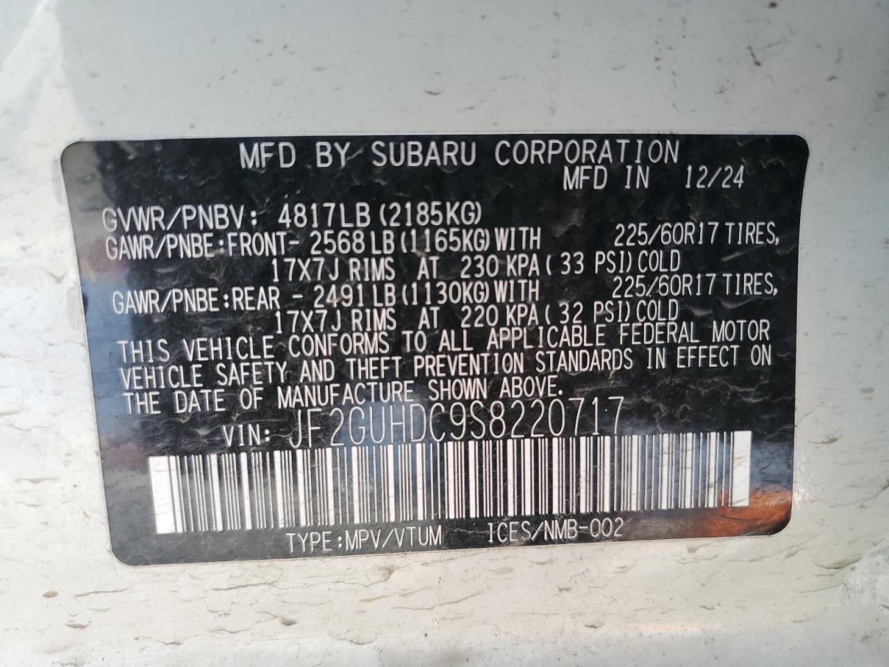 2025 Subaru Crosstrek Premium VIN: JF2GUHDC9S8220717 Lot: 85676625