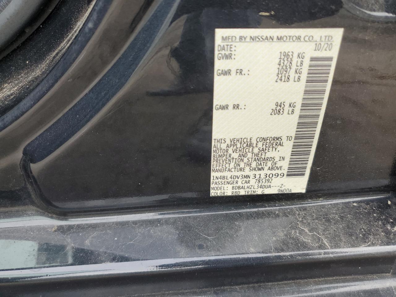 2021 Nissan Altima Sv VIN: 1N4BL4DV3MN313099 Lot: 85500705