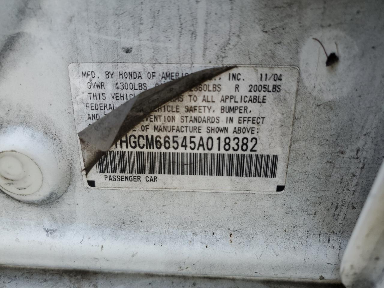 2005 Honda Accord Ex VIN: 1HGCM66545A018382 Lot: 84416755