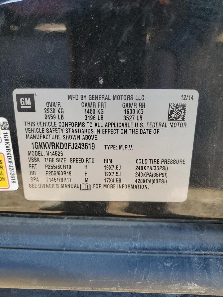 2015 GMC Acadia Slt-1 VIN: 1GKKVRKD0FJ243619 Lot: 90431835