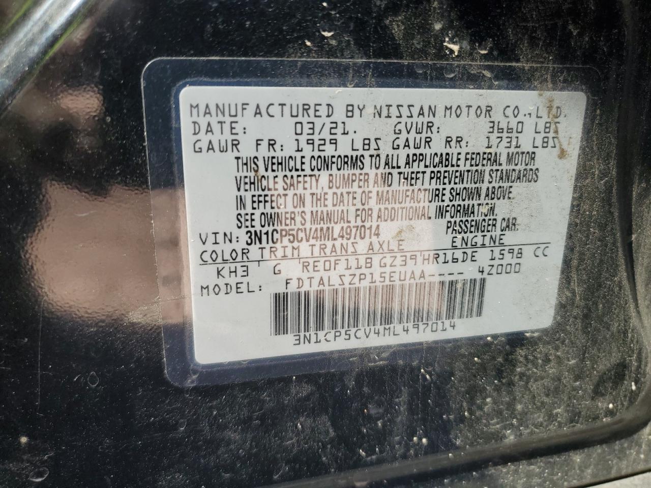 2021 Nissan Kicks Sv VIN: 3N1CP5CV4ML497014 Lot: 89548755