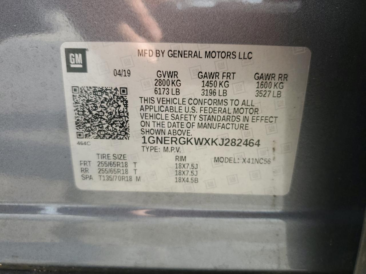 2019 Chevrolet Traverse Lt VIN: 1GNERGKWXKJ282464 Lot: 85784265