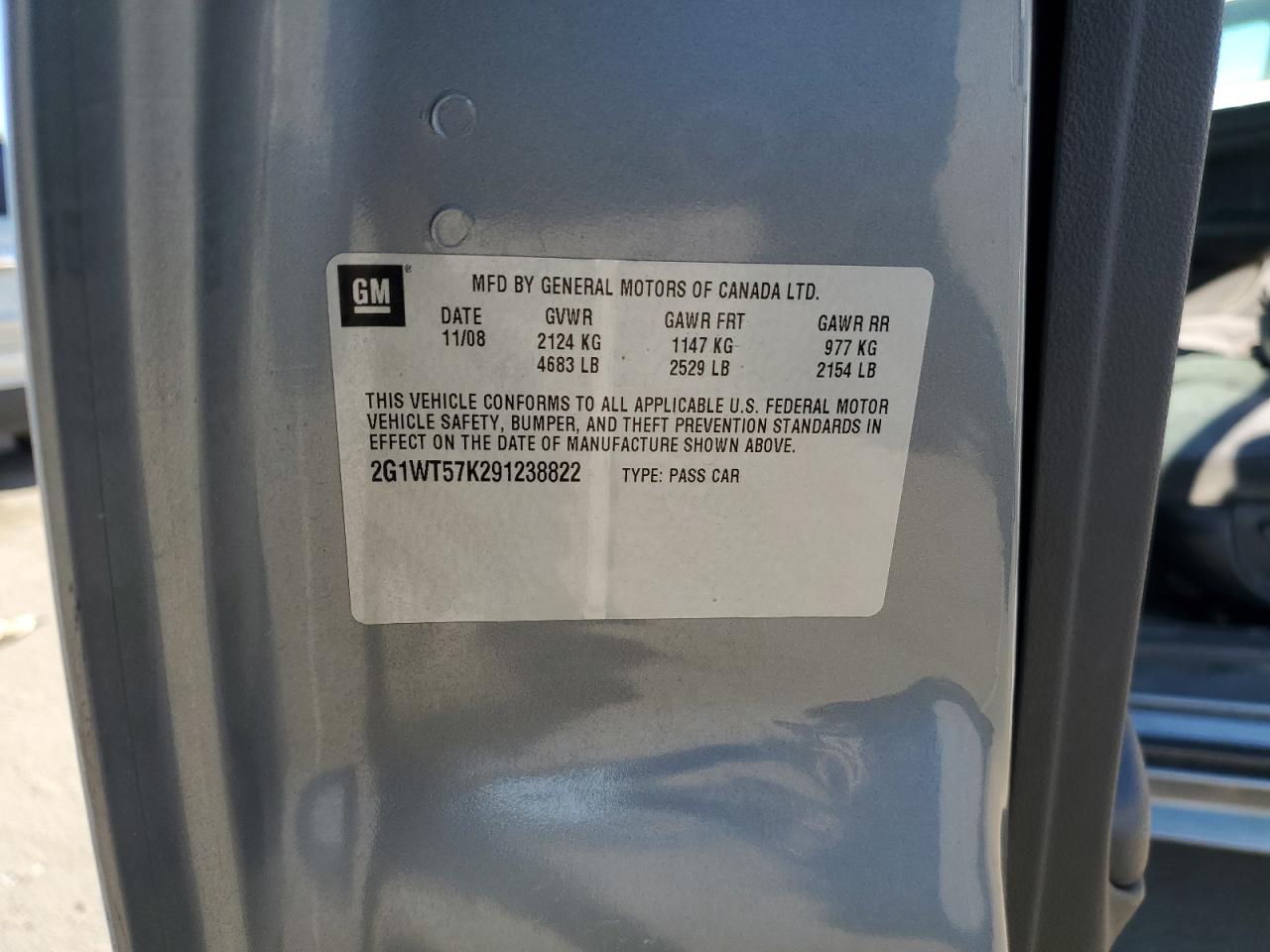 2009 Chevrolet Impala 1Lt VIN: 2G1WT57K291238822 Lot: 86848715