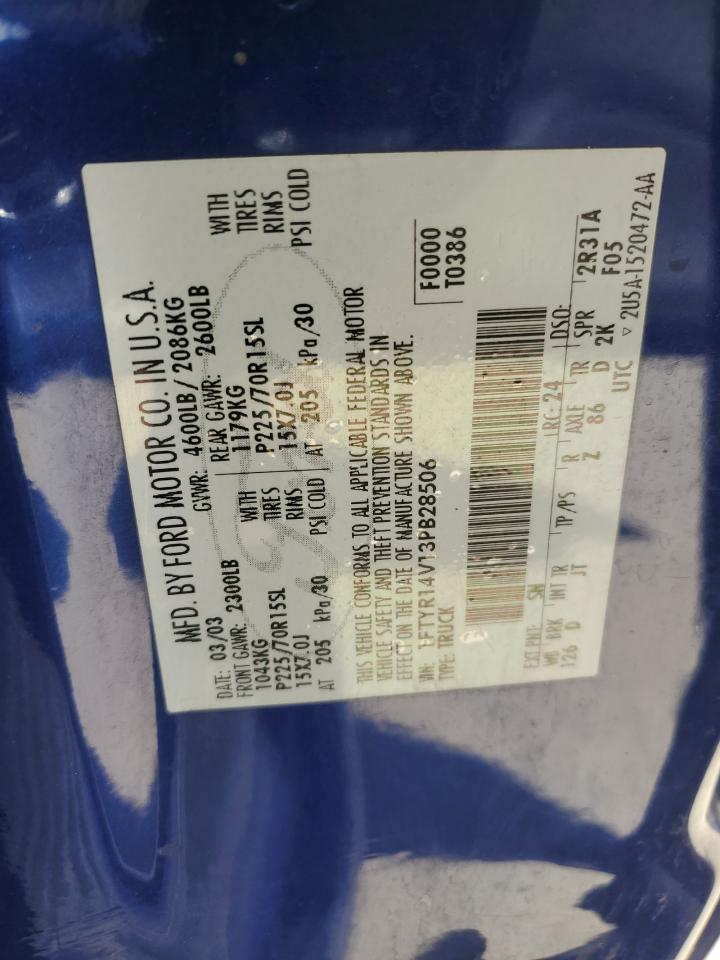 2003 Ford Ranger Super Cab VIN: 1FTYR14V13PB28506 Lot: 85285635