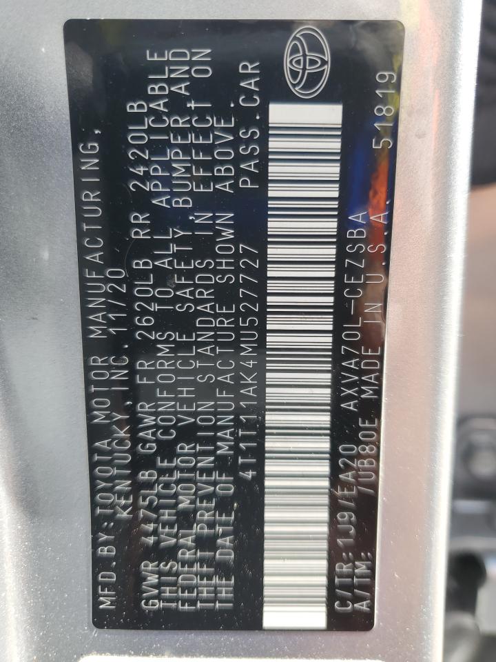 2021 Toyota Camry Se VIN: 4T1T11AK4MU527727 Lot: 82220615