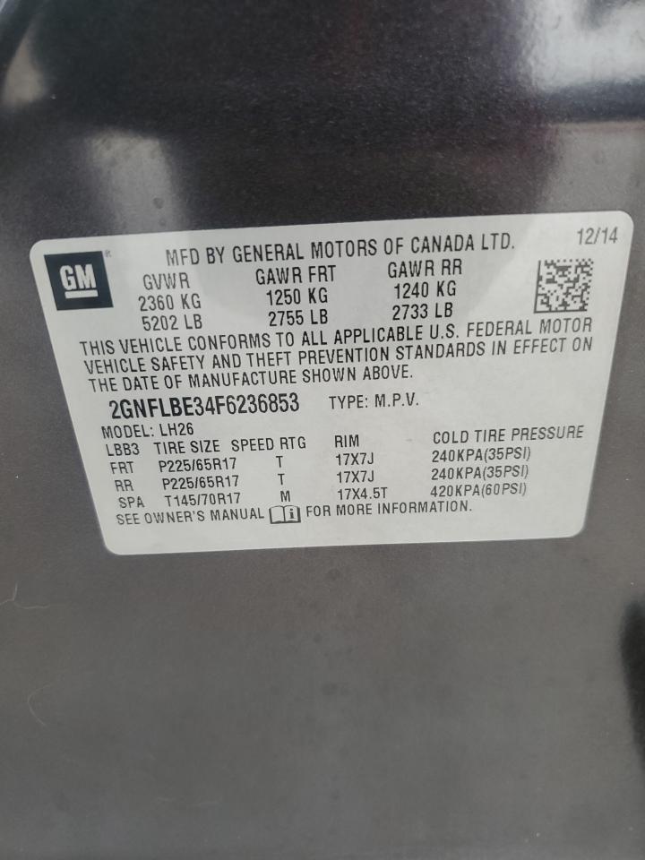 2015 Chevrolet Equinox Lt VIN: 2GNFLBE34F6236853 Lot: 89527275