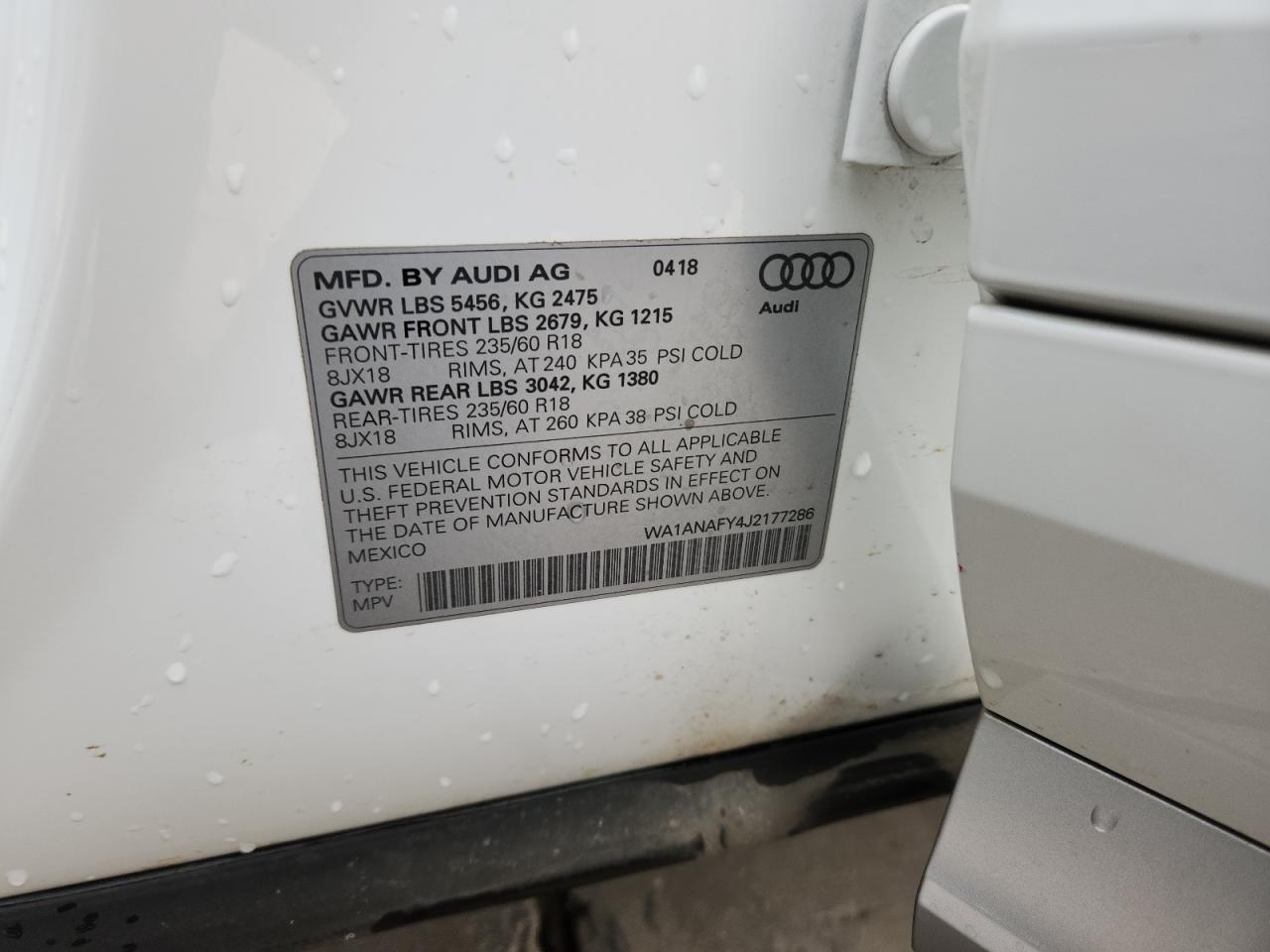 2018 Audi Q5 Premium VIN: WA1ANAFY4J2177286 Lot: 89636895