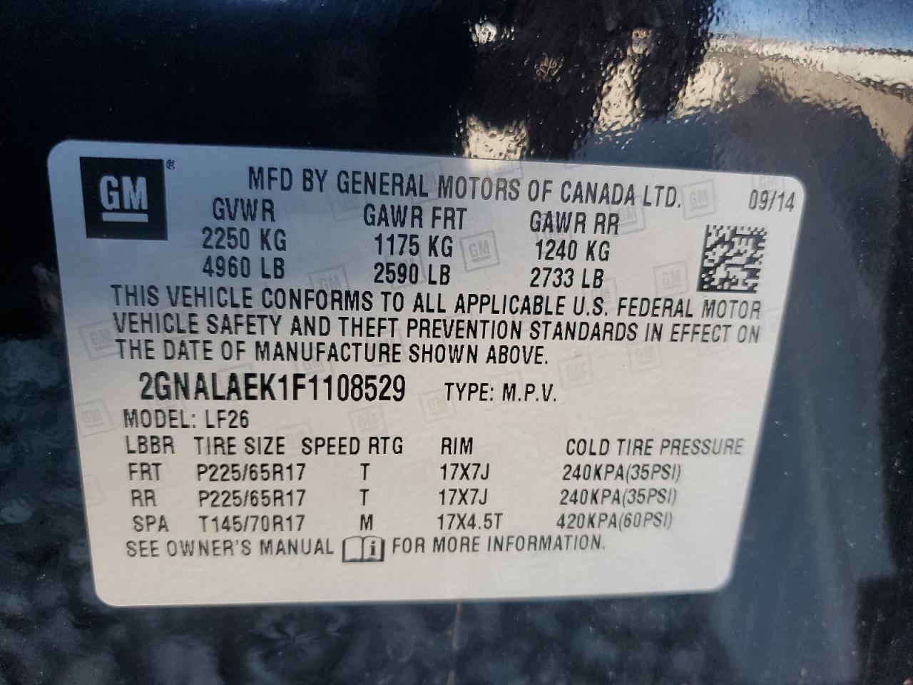 2015 Chevrolet Equinox Ls VIN: 2GNALAEK1F1108529 Lot: 90051255