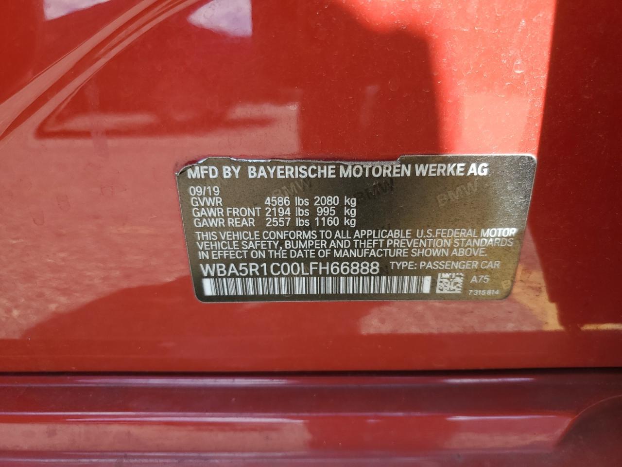 2020 BMW 330I VIN: WBA5R1C00LFH66888 Lot: 84805855