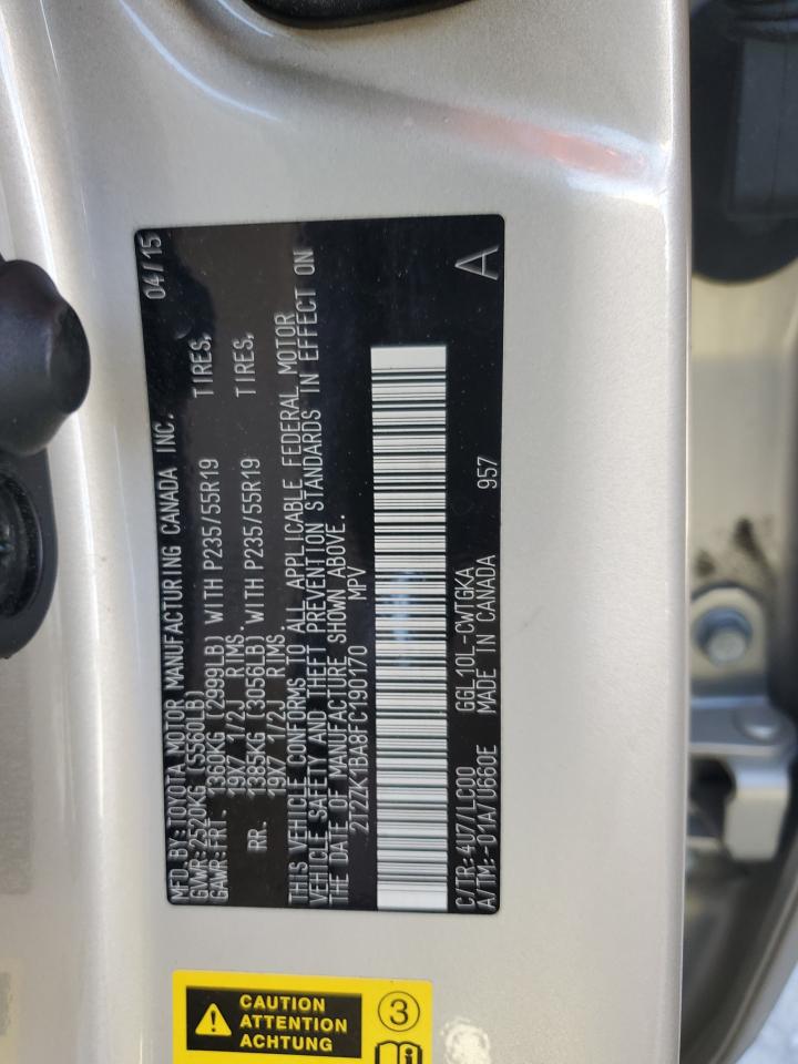 2015 Lexus Rx 350 VIN: 2T2ZK1BA8FC190170 Lot: 89715305