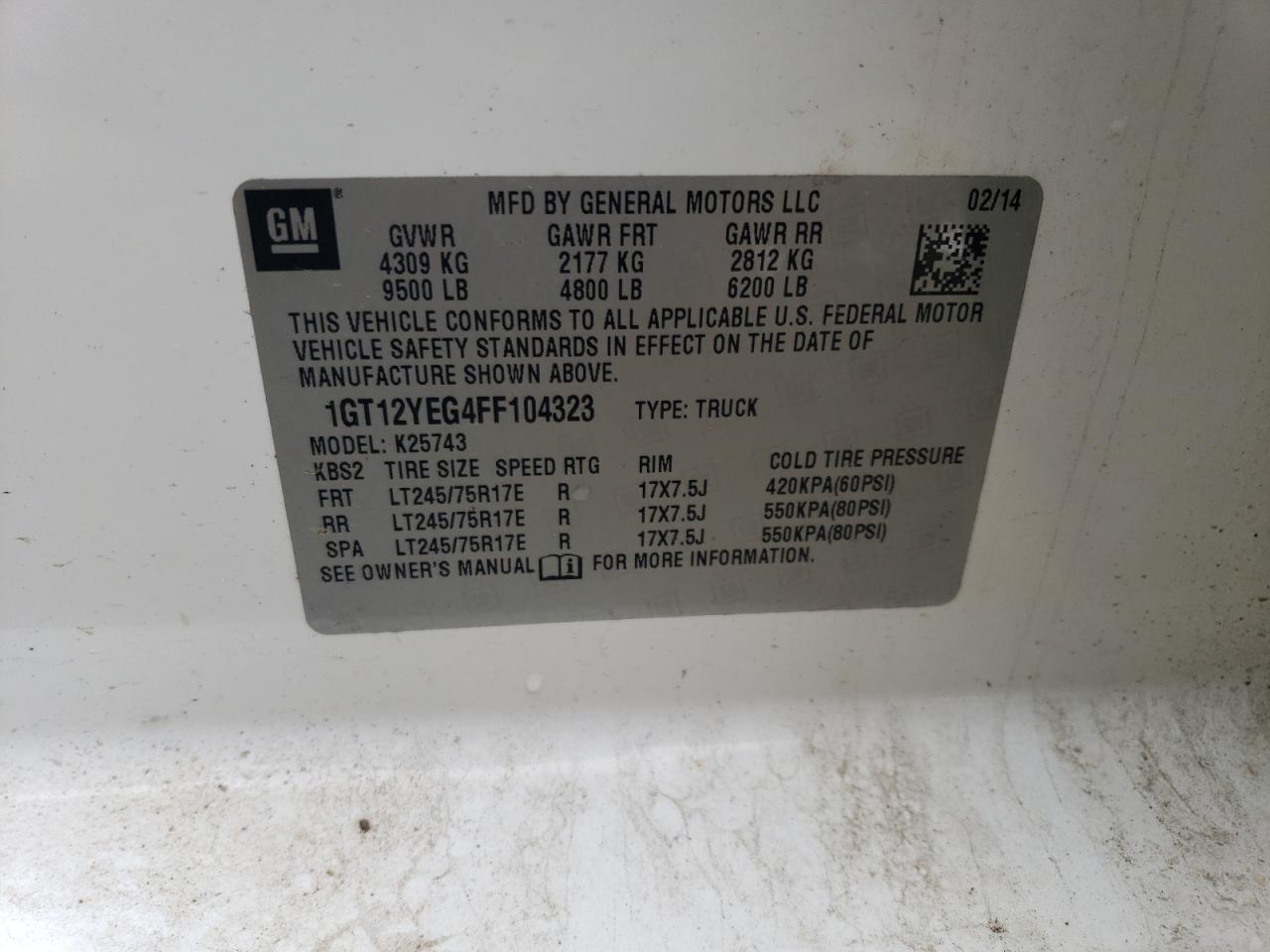 2015 GMC Sierra K2500 Sle VIN: 1GT12YEG4FF104323 Lot: 90316205
