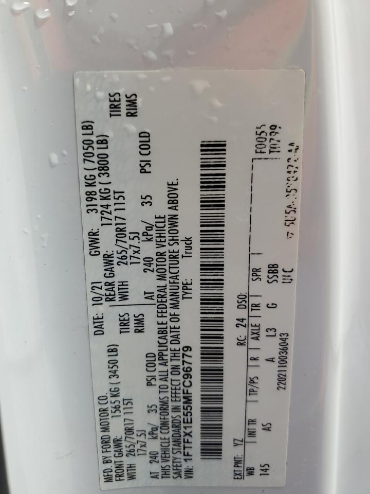 2021 Ford F150 Super Cab VIN: 1FTFX1E55MFC96779 Lot: 86453675