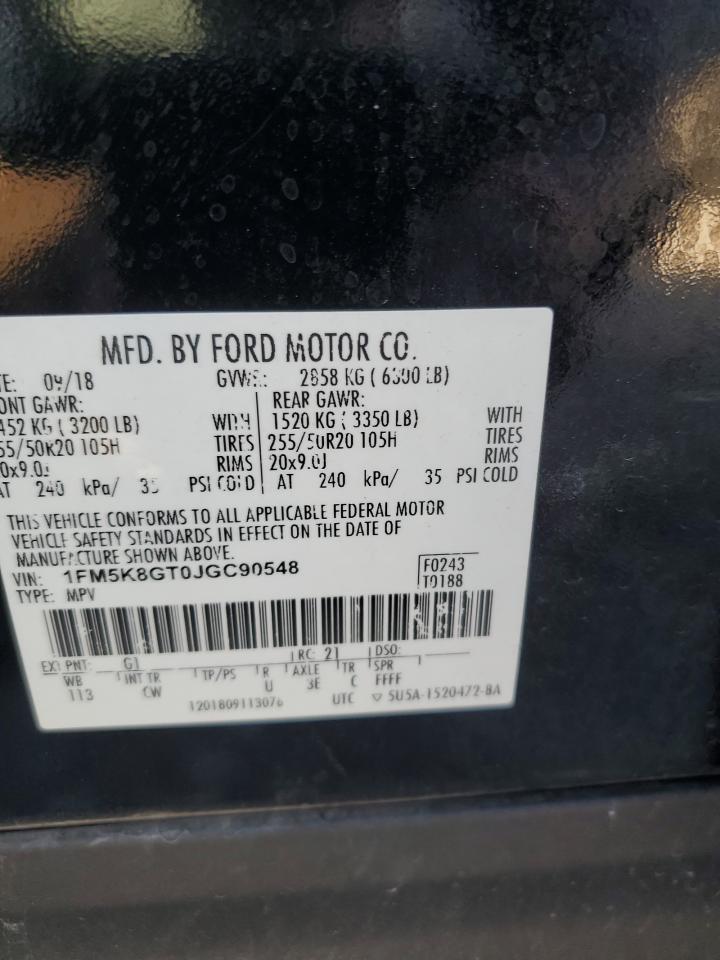 2018 Ford Explorer Sport VIN: 1FM5K8GT0JGC90548 Lot: 86228635