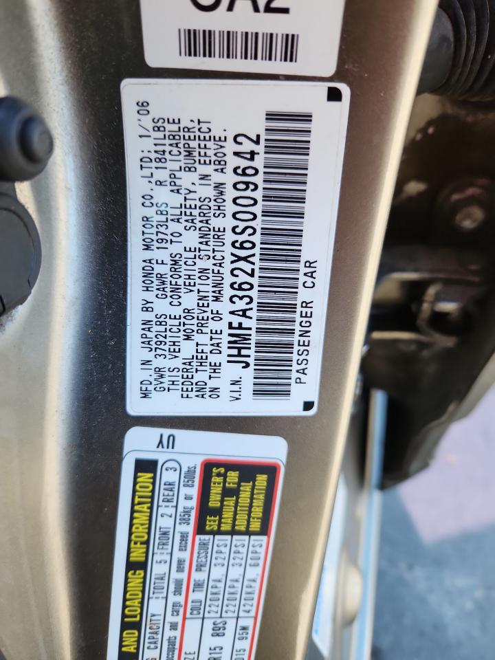 2006 Honda Civic Hybrid VIN: JHMFA362X6S009642 Lot: 85196985